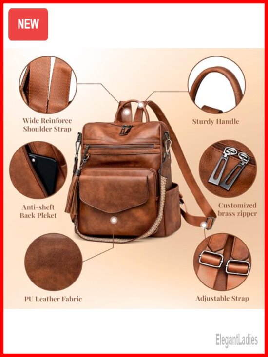 PU Leather Backpack Purse, Anti-theft Convertible Shoulder Bag Handbag